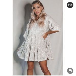 Amazing Lace Sequin Babydoll Dress